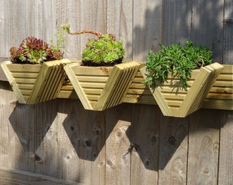 Horizontal Triple MINI Wooden Garden Planter fence/wall Hanging