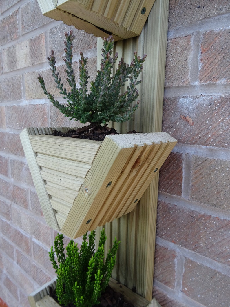 Vertical Triple MINI Wooden Garden Planter fence/wall Hanging image 3