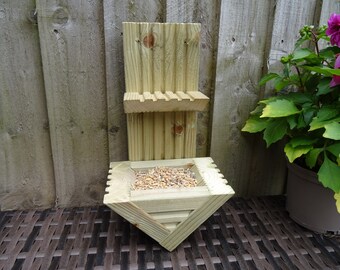 Handmade Wooden Bird Feeder Single with Ledge Freestanding/Fence-Tree Mounting