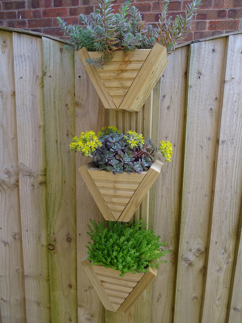 Vertical Triple MINI Wooden Garden Planter fence/wall Hanging image 7