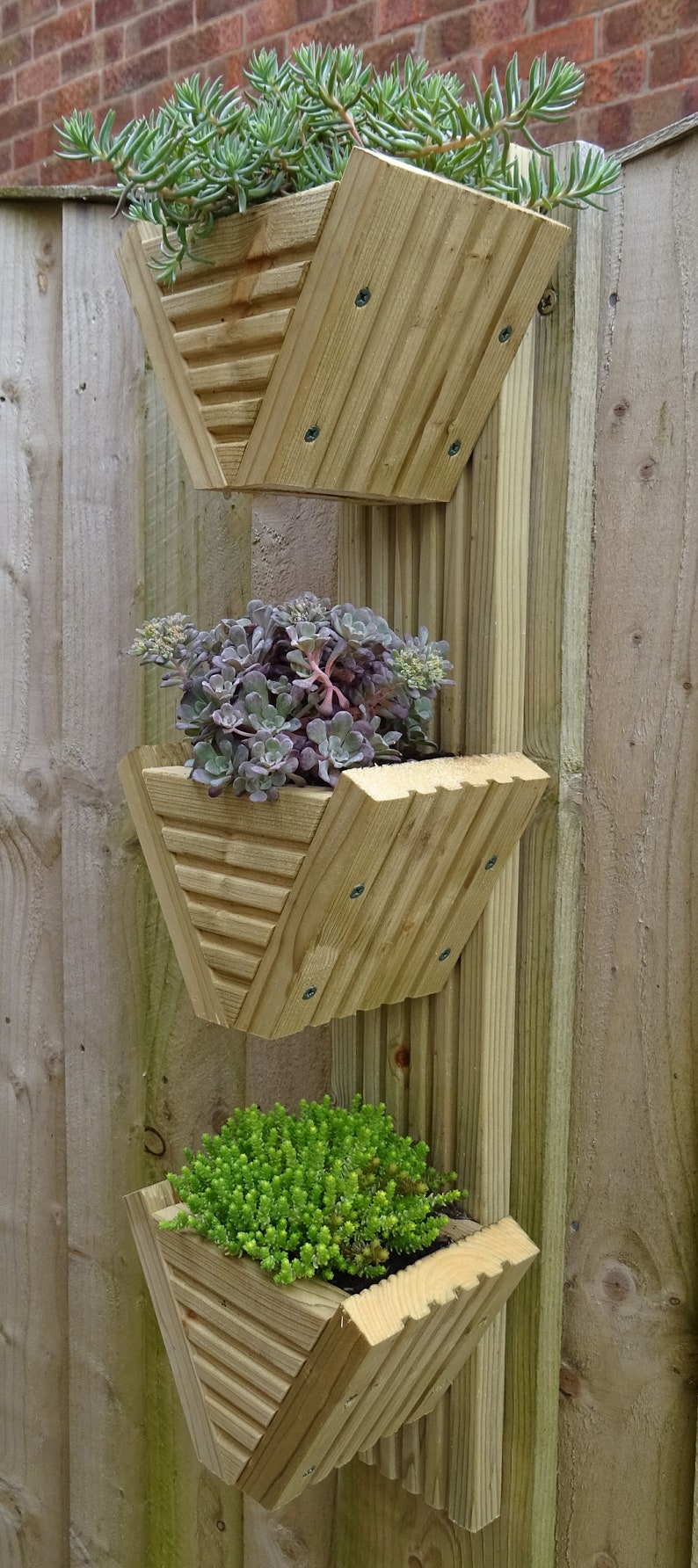 Vertical Triple MINI Wooden Garden Planter fence/wall Hanging image 4