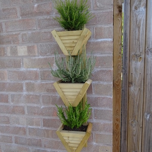 Vertical Triple MINI Wooden Garden Planter fence/wall Hanging image 1