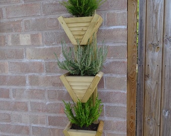Vertical Triple MINI Wooden Garden Planter   fence/wall Hanging