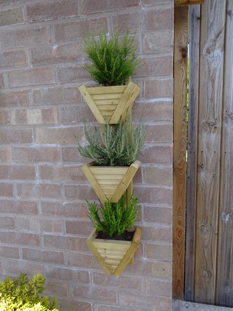 Vertical Triple MINI Wooden Garden Planter fence/wall Hanging image 1