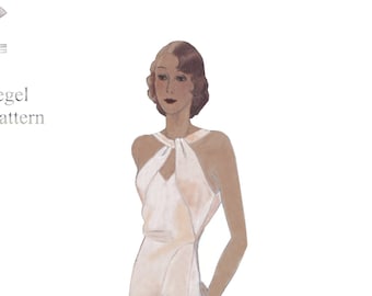 Vintage Pattern 30s - Art Deco Gown - Formal 30s Dress - off Shoulder Neckline - 30s Pattern Multisize - Modenzeitung / PDF Download
