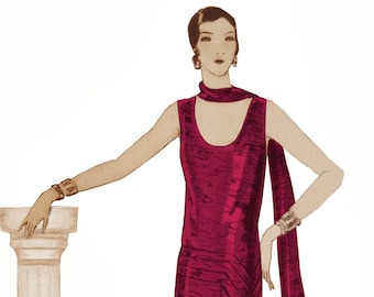 Patrón de vestido de noche de los años 20 / Vestido formal de seda / Vestido estilo flapper / Patrón multitalla de los años 20 / Patrón de costura de vestido de noche de los años 20 / Descarga en PDF