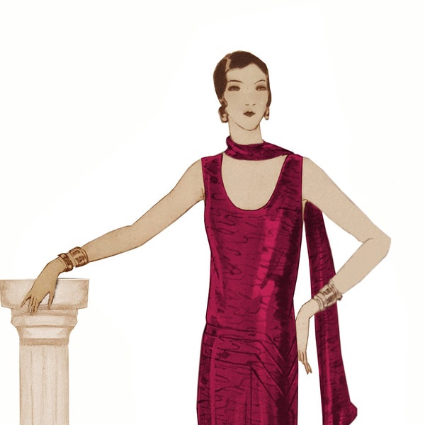 Evening Dress 20s Pattern / Silk Formal Dress / Flapper Dress / Multisize 20s Pattern / Evening Dress 1920s Sewing Pattern / PDF Download