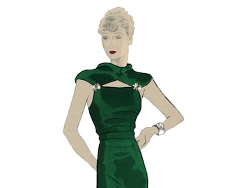 Art Deco Evening Dress 1930s / Evening Dress 30s / Multisize 30s Pattern/ Bust 34.5" (88 cm) -41" (104 cm) /Download/ Fashion Sheet / Vintage Dress