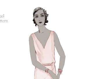 20s Evening Dress / Pointed Ends Skirt / Art Déco Flapper Dress Pattern / Multisize Dress /Pattern 20s/Modenblatt /PDF Download