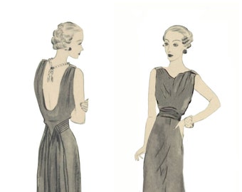 1930s Bias Cut Dress / Mulitsize Art Deco Evening Dress / Vintage Pattern 1930s / Fashion Newspaper / Elegant Evening Dress 30s / PDF Download