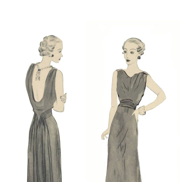 Robe coupe biais des années 1930 / Robe de soirée Art déco Mulitsize / Modèle vintage des années 1930 / Journal de mode / Robe de soirée élégante des années 30 / PDF Télécharger