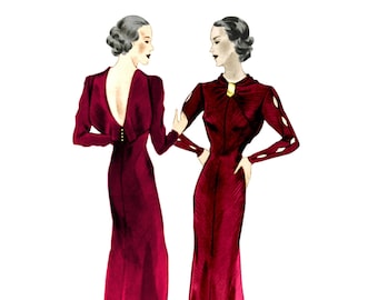 30s Evening Gown / Vintage Pattern 30s / Art Déco Bias Cut / Multisize Bust 31.5 (80 cm) - 38 (96 cm) Evening Dress 1930s / PDF Download