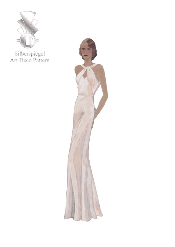 Vintage Pattern 30s - Art Deco Gown - Formal 30s Dress - off Shoulder Neckline - 30s Pattern Multisize  - Modenzeitung / PDF  Download