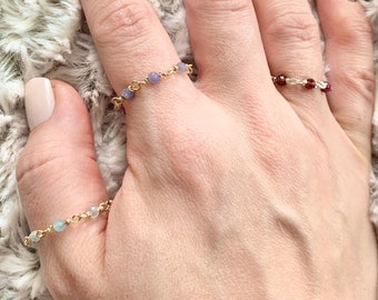 Custom Birthstone Fidget Ring Anxiety Worry Crystal Chain Gemstone Spinner Ring Teacher Gift Personalized Gift Daughter Skin Picking Fidget