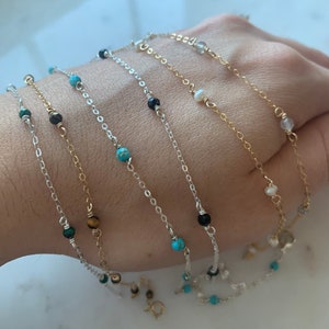By The Foot Gemstone Satellite Chain Gold Filled Layering Necklace Bulk Permanent Jewelry Chain Handmade Dainty Gemstone Turquoise Necklace