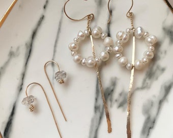 Freshwater Pearl Earrings, Big Flower Earrings, Pearl Hoop Earrings, Real Pearl Earrings, June birthstone Jewelry, Pearl Earrings