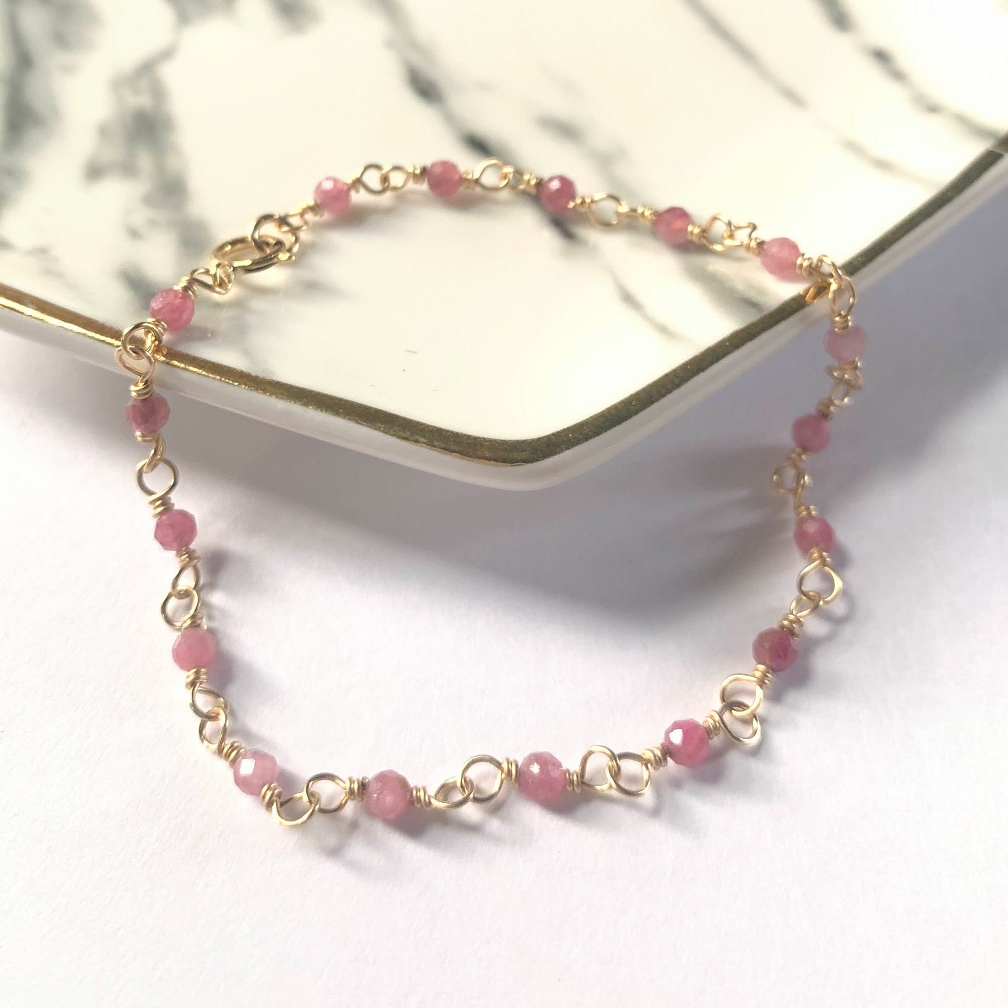 Custom Pink Tourmaline October Birthstone Bracelet October Birthday Gift Libra Zodiac Scorpio Boho Jewelry Gold Filled Gemstone Bracelet