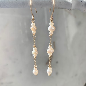 Real Freshwater Pearl Drop Earrings in 14k gold filled, Delicate Wedding Earrings for Bride, Handmade Gemstone June Birthstone Jewelry