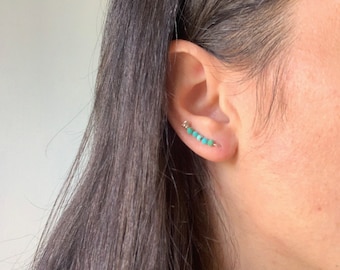 Turquoise Ear Climber, Boho Handmade Turquoise Earring, Minimal Gemstone Ear Jacket Threader, Silver Ear Cuff, December Birthday Gift