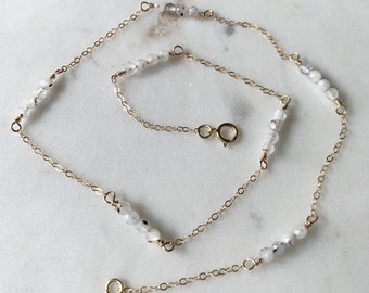 Beaded Rainbow Moonstone Necklace, Gemini Birthday Gift for Her, June birthstone Choker, Bridal Jewelry
