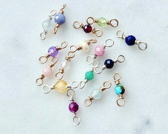 3 mm Single Gemstone Birthstone Connector in Gold Filled and Silver for Permanent Jewelry