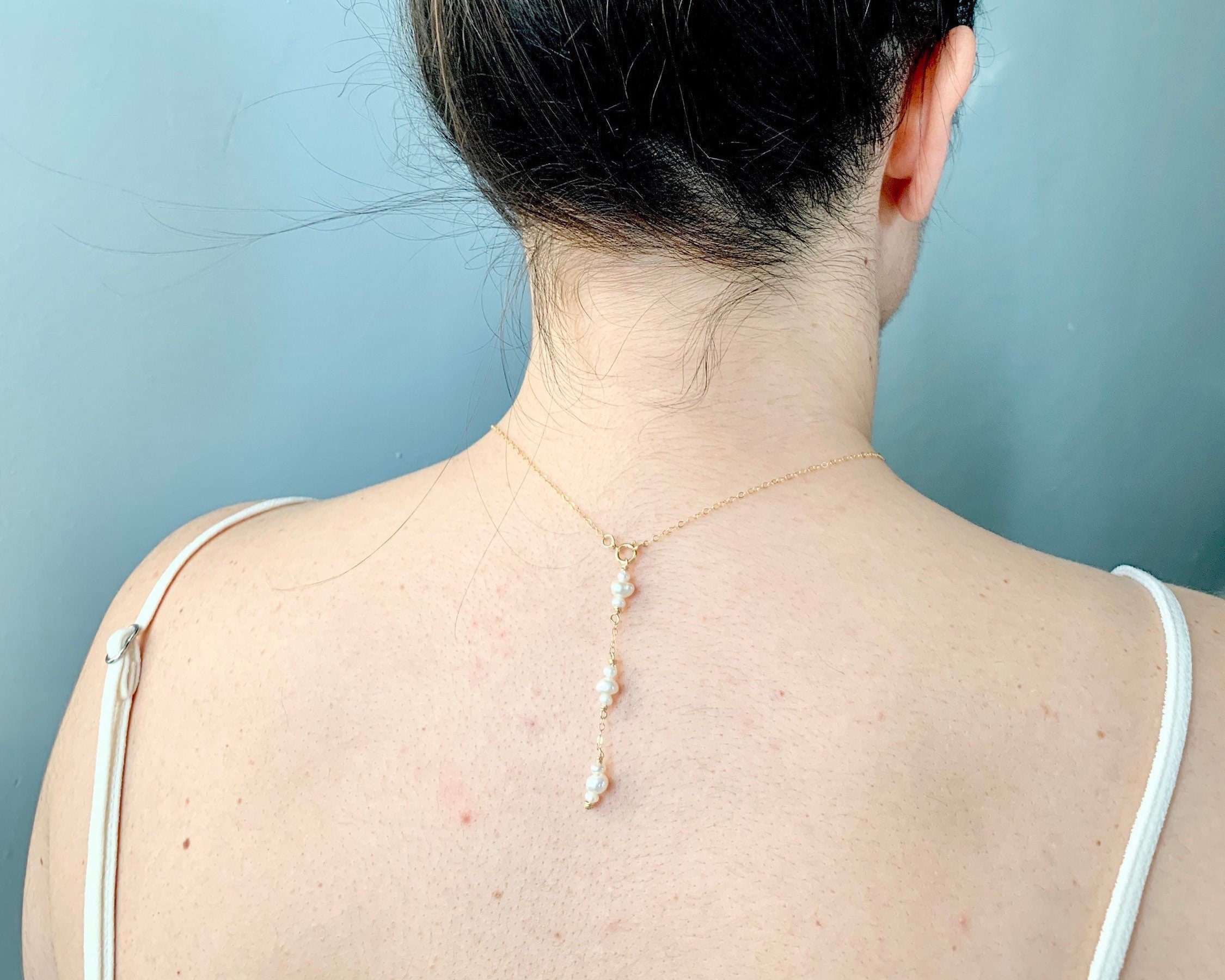 Drop Back Necklace| Simple Bridal Necklace for Low Back or Backless Dress –  PoetryDesigns
