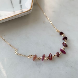 Raw Ombre Ruby Necklace, Autumn Necklace,  Ruby Choker, July birthday gift for her, Leo Necklace, July birthstone necklace Gold