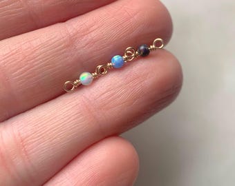 Single Lab Opal 3mm Handmade Permanent Jewelry Connector in 14k Gold Filled Sterling Silver and 14K Rose Gold Filled Opalescent Charm