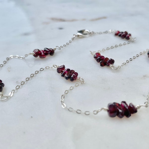 Red Garnet Raw Crystal Necklace, January Birthstone Capricorn Gift for Best Friend, Wife or Sister, Dainty Choker Handmade Gemstone Jewelry