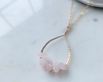 Boho Raw Rose Quartz Necklace Raw Crystal Pendant Necklace, Self-Love Crystal Necklace Valentine Gift Best Friend, Handmade Gemstone Jewelry