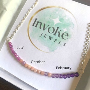 Custom Birthstone Bar Necklace Minimalist Summer Jewelry Ruby Pink Opal Amethyst Necklace gift for grandma, mothers day gift, push present