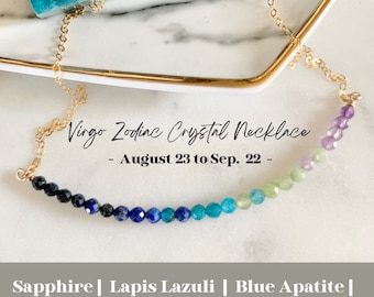 Custom Virgo Necklace Zodiac Virgo Birthday Gift For Her September Birthday Gift Astrology Crystal Jewelry Layering Gemstone Bar Necklace