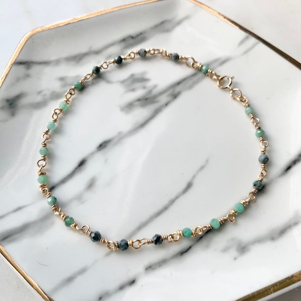 Emerald Green Bracelet, May Birthstone Bracelet, Natural Emerald Gemstone Jewelry, Taurus Crystal Jewelry, May Birthday gift for her