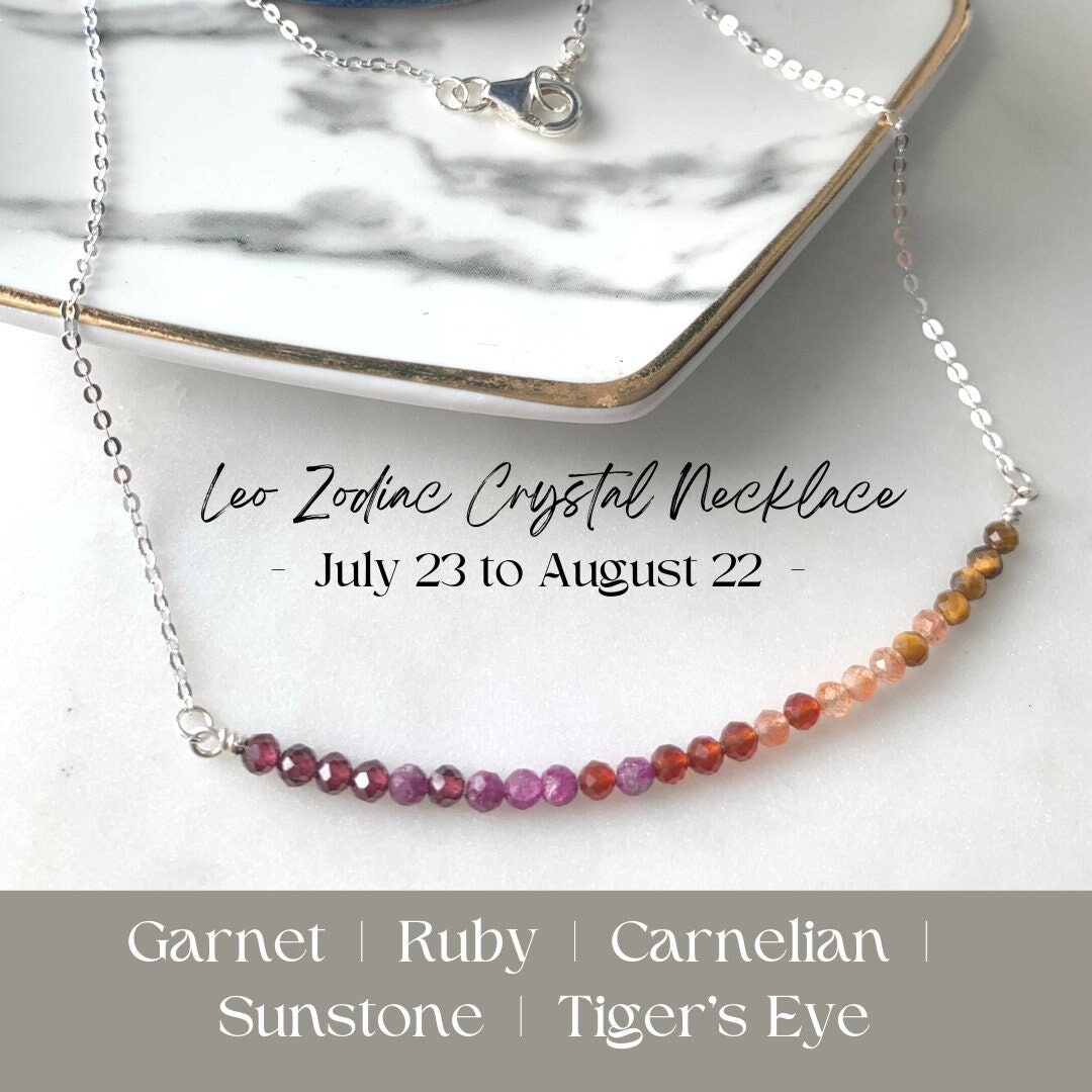 Custom Leo Zodiac Leo Crystal Necklace Handmade Leo Birthday Gift August Birthday Gift for Her Zodiac Astrology Leo Jewelry Silver Necklace