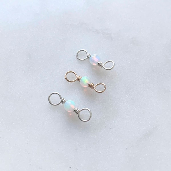 Lab Opal 3mm Handmade Permanent Jewelry Connector in 14k Gold Filled Sterling Silver and 14K Rose Gold Filled Opal Charm