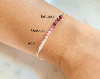 Custom Family Birthstone Bracelet Tiny Gemstone Jewelry Personalized Gift for New Mom Gift First Time Grandma MiMi Gift Mother in law Gift