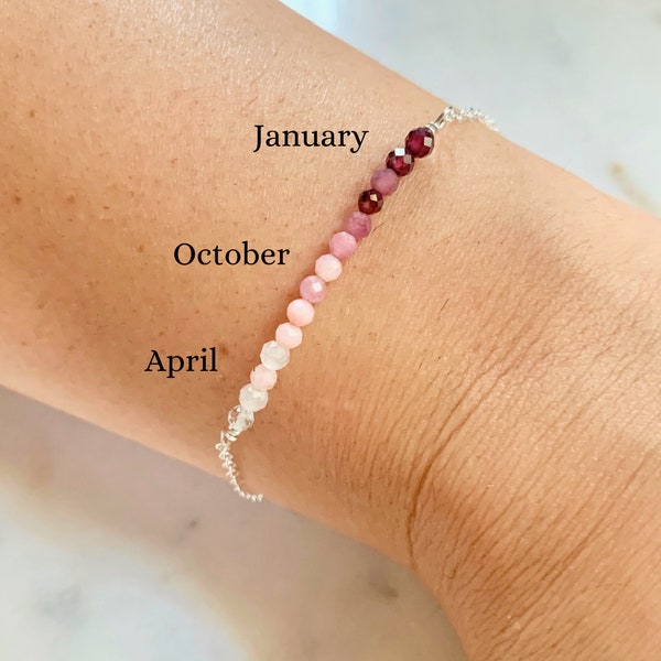 Bracelet familial personnalisé avec pierres de naissance Petits bijoux en pierres précieuses Cadeau personnalisé pour nouvelle maman Cadeau première fois Grand-mère MiMi Cadeau belle-mère