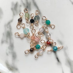 Single Gemstone Connector Gold Filled Sterling Silver Custom Crystal Handmade Wire Wrapped Bulk Birthstone Permanent Jewelry Bracelet Charm