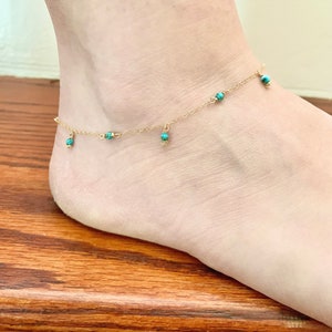 Genuine Turquoise Ankle Bracelet, 14k Gold Filled Anklet, Sagittarius Jewelry Birthday Gift for Her, Gemstone Anklet, Beach Jewelry
