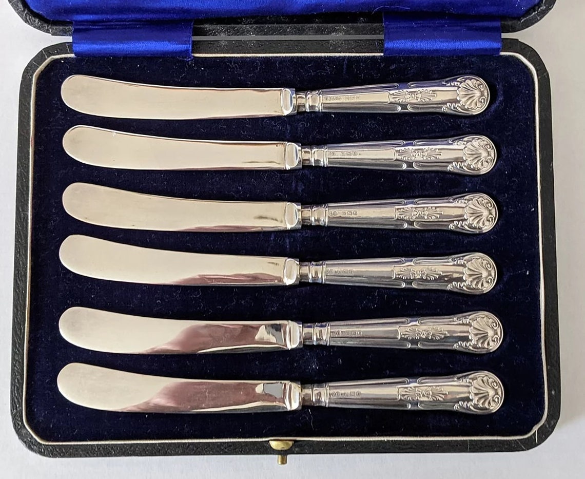 Sheffield 190406 / 6 x Silver Handled Butter Knives boxed Etsy