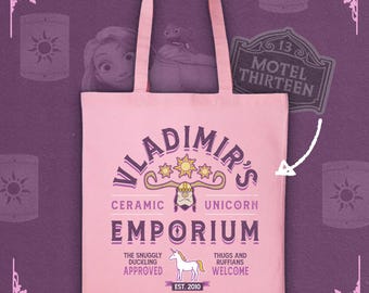 Vladimir's Ceramic Unicorn Emporium - Tangled inspired Tote Bag