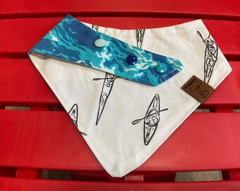 Kayaking Dog Bandana, Reversible Pet Scarf, Snap Closure