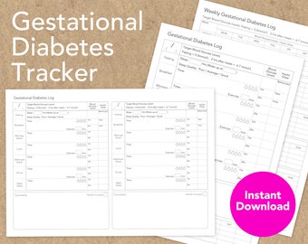 Gestational Diabetes Tracker, Blood Sugar Log, Pregnancy Glucose Level Log, Meal Water Sleep Exercise Insulin Dose Tracker, Instant Download