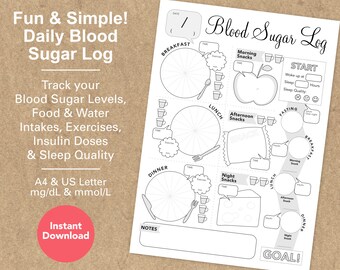 Blood Sugar Log for kids, Pregnancy Glucose Level Log, Gestational Diabetes Tracker, Meal Glucose Insulin Dose Tracker, Instant Download