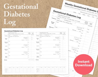 Gestational Diabetes Detailed Blood Sugar Log, Diabetes Glucose Level Tracker, Daily Meal Water Sleep Exercise Insulin Dose Log, PDF