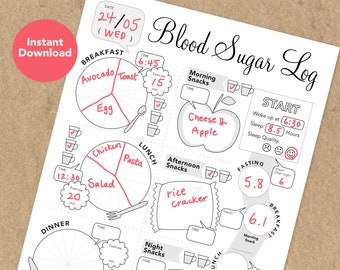 Fun Simple Blood Sugar Log, Pregnancy Glucose Level Log, Gestational Diabetes Tracker, Meal Glucose Insulin Dose Tracker, Instant Download