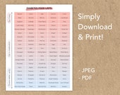 Diabetes Friendly Healthy Food List, Low GI Food List for Type 2 Diabetes, Low Carb Grocery Shopping List Instant Download Printable PDF JPG