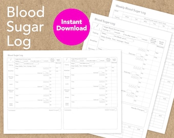 Detailed Blood Sugar Log, Diabetes Glucose Level Tracker, Daily Meal Water Sleep Exercise Insulin Dose Log, Wellness log, Instant Download