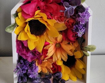 Flower House Decor, Wood House, Floral Decor, Flower Floral Shadowbox