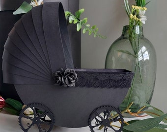 Black Baby Carriage Large Centerpiece, Baby Shower Decoration